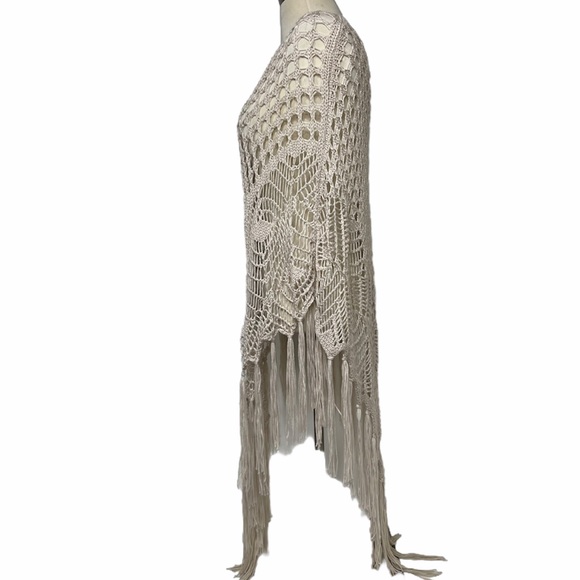 Handcrafted Knit Tassel Fringe Boho Sweater Poncho Boho Spell Gypsy Style Shawl - Picture 11 of 16